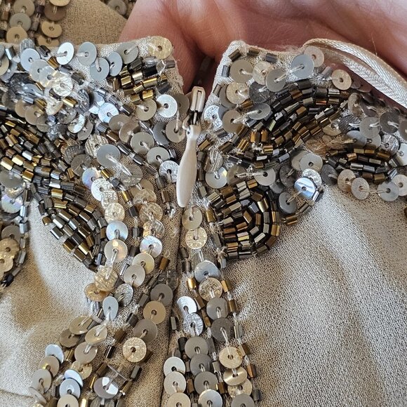 Alberto Makali Size 12 Cream One Shoulder Cocktail Dress Sequins Metallic NWT - Picture 13 of 15